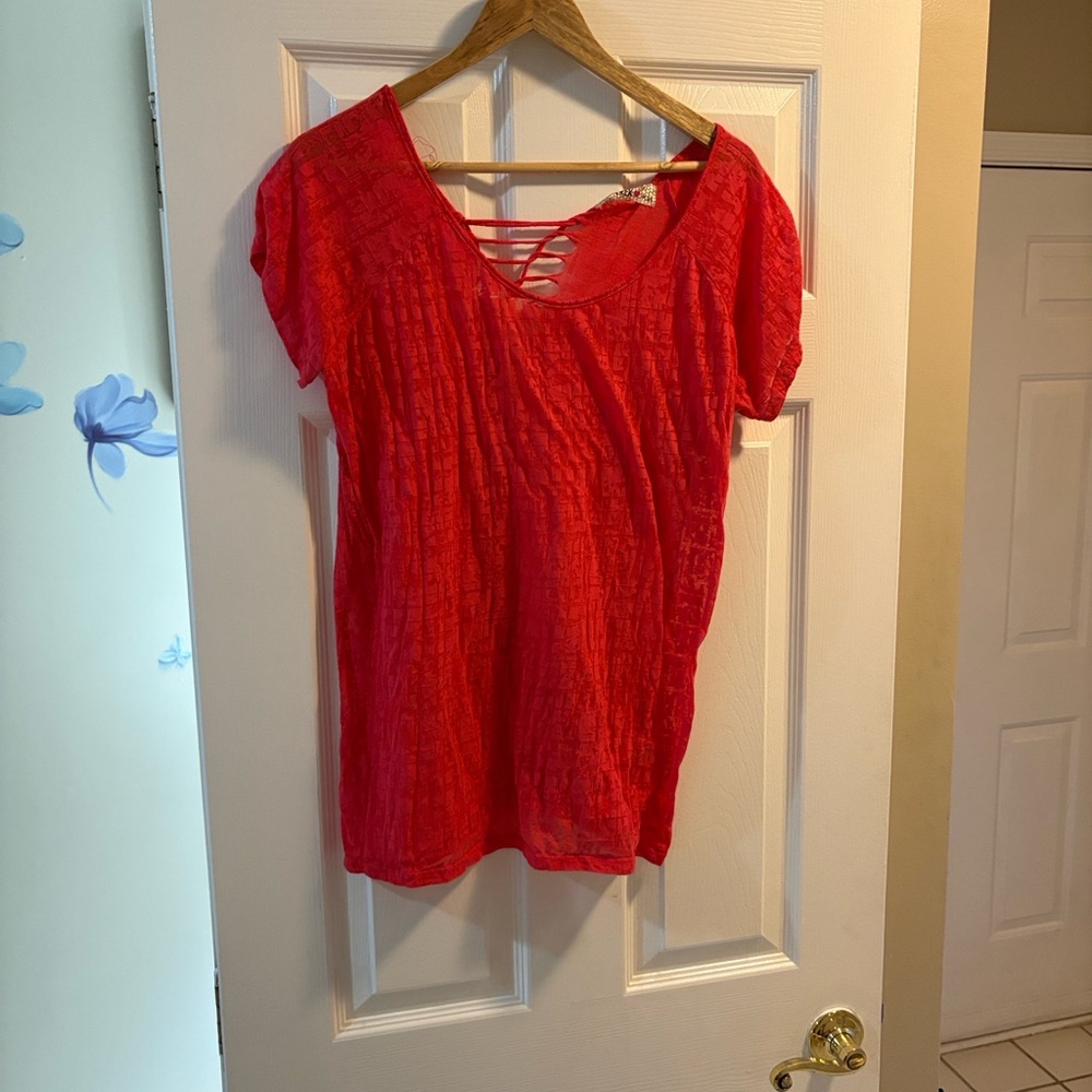Chic Red Short Sleeve Blouse